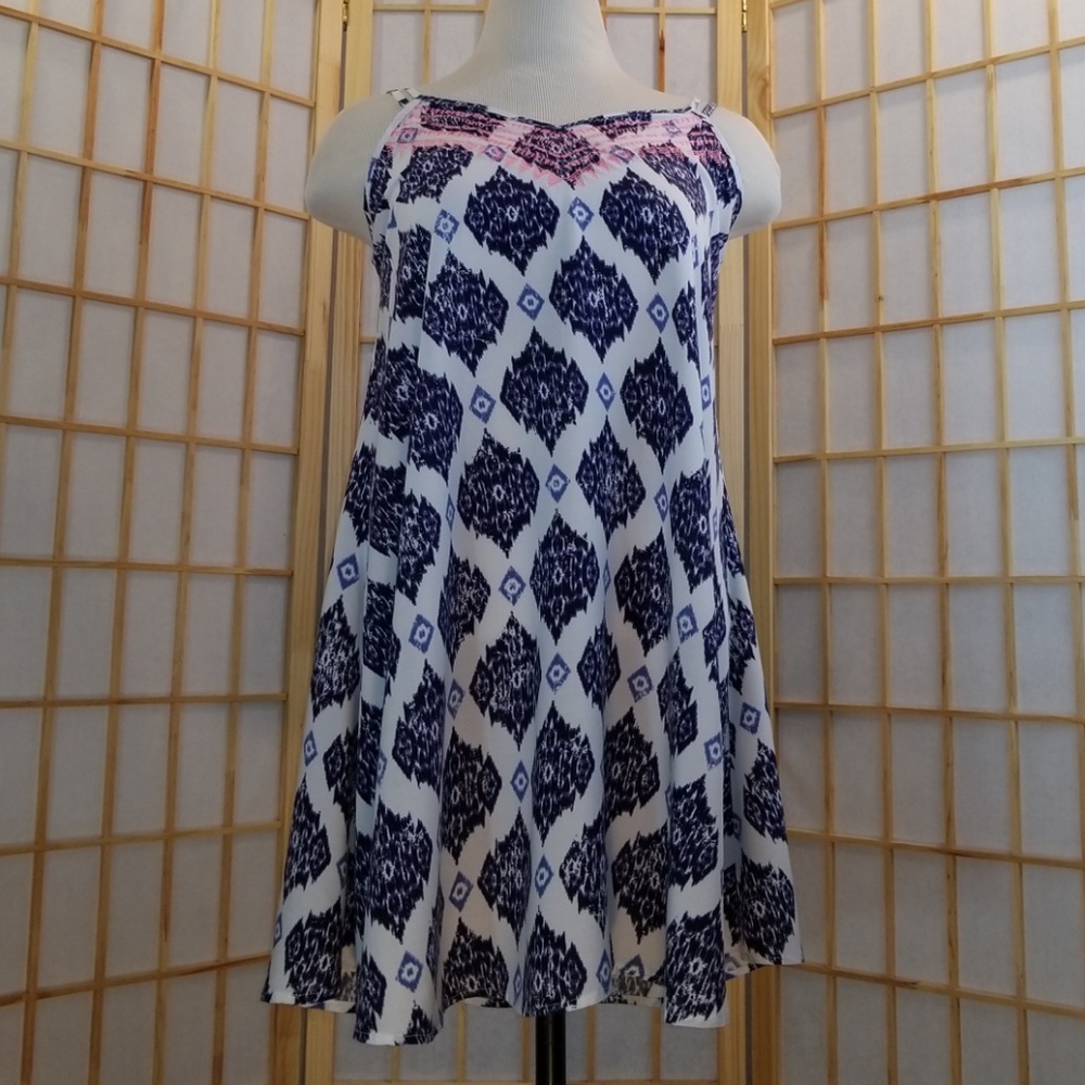 Aeropostale Blue White Tribal Print Swing Cami Tank Top Boho Festival Coverup